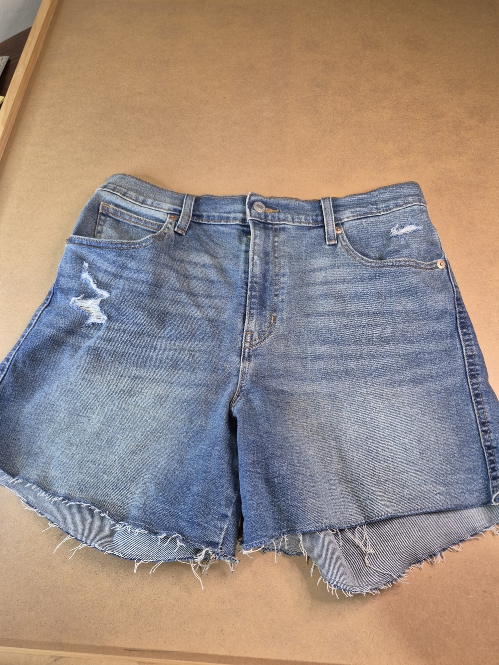 Levi's Distressed Medium Blue High-Rise Denim Shorts